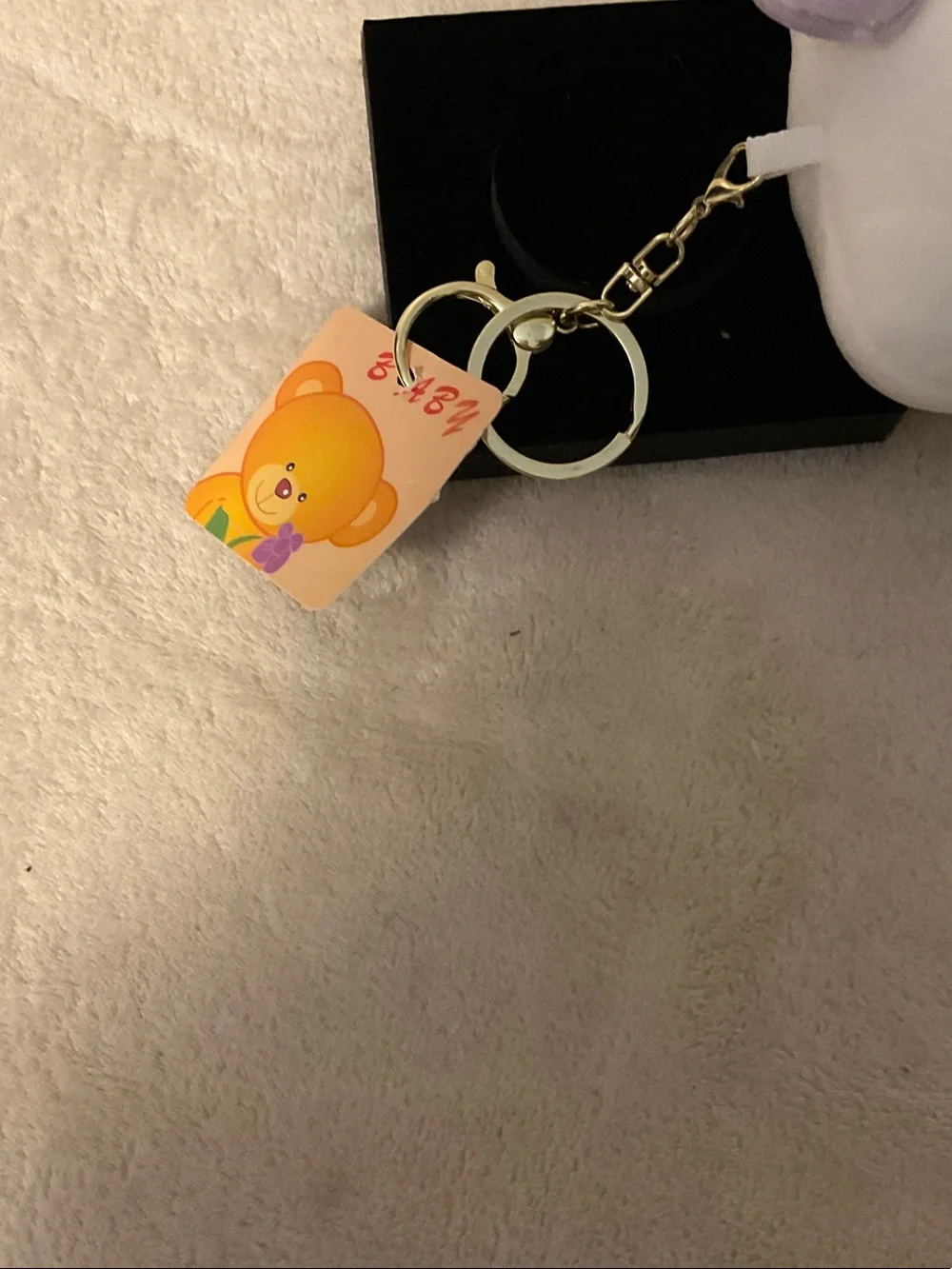 Plush White & Pink Cat Keychain with Lavender Bow
